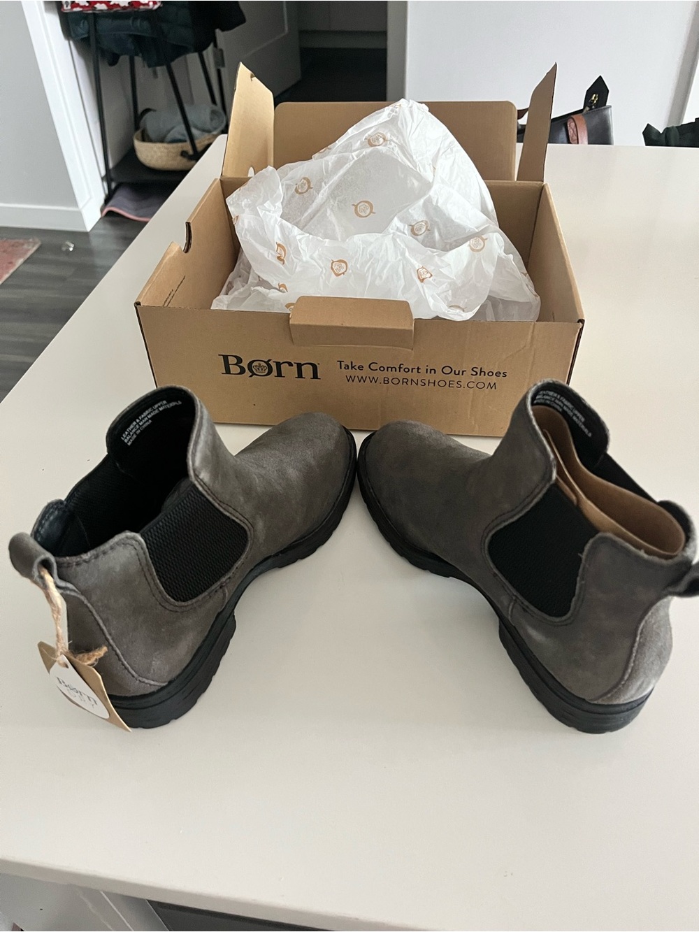 Born Cove Grey Suede Waterproof Boots, NIB, Size 7